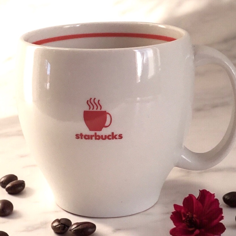 Vintage Starbucks 2004 Barista Mug White Ceramic Red Design Double-sided 12 oz.